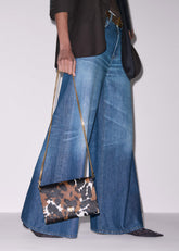 Brown Leather Cow Print Envelope Clutch Bag