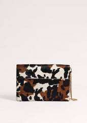 Brown Leather Cow Print Envelope Clutch Bag