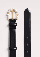 Black Faux Pearl Buckle Belt