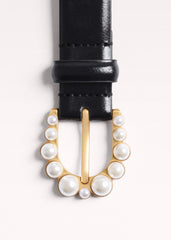 Black Faux Pearl Buckle Belt