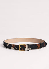 Dark Brown Leather Cow Print Classic Belt