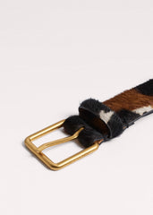 Dark Brown Leather Cow Print Classic Belt