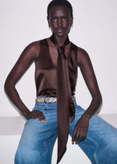 Brown Silk Satin Evening Scarf