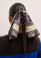 Brown Striped Silk Multi-Border Scarf