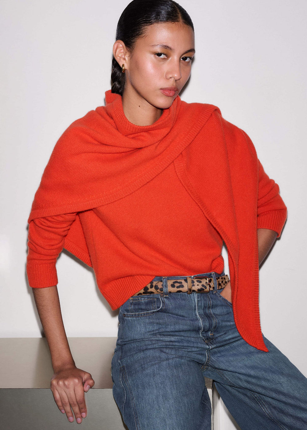 Orange Cashmere Triangle Knit Scarf