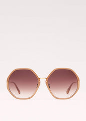 Smokey Nude Heptagonal Frame Sunglasses