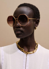 Smokey Nude Heptagonal Frame Sunglasses