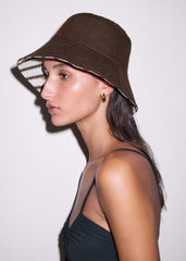 Brown Striped Reversible Bucket Hat