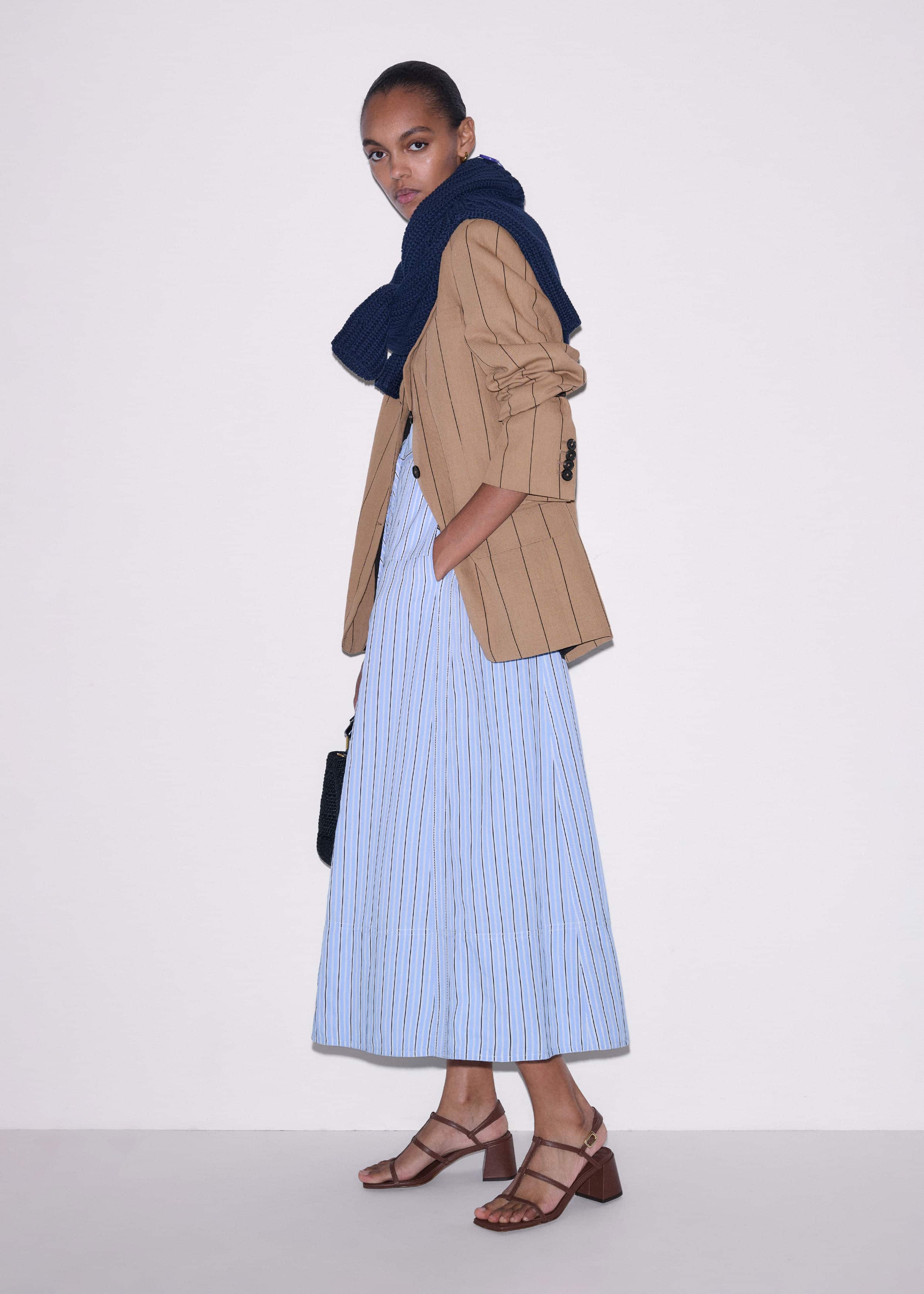 Blue Drawstring Waist Zip Neck Maxi Shirt Dress