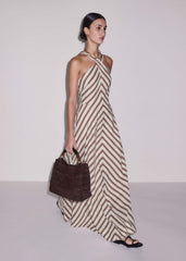 Cream Crease-Less Linen Halterneck Maxi Dress