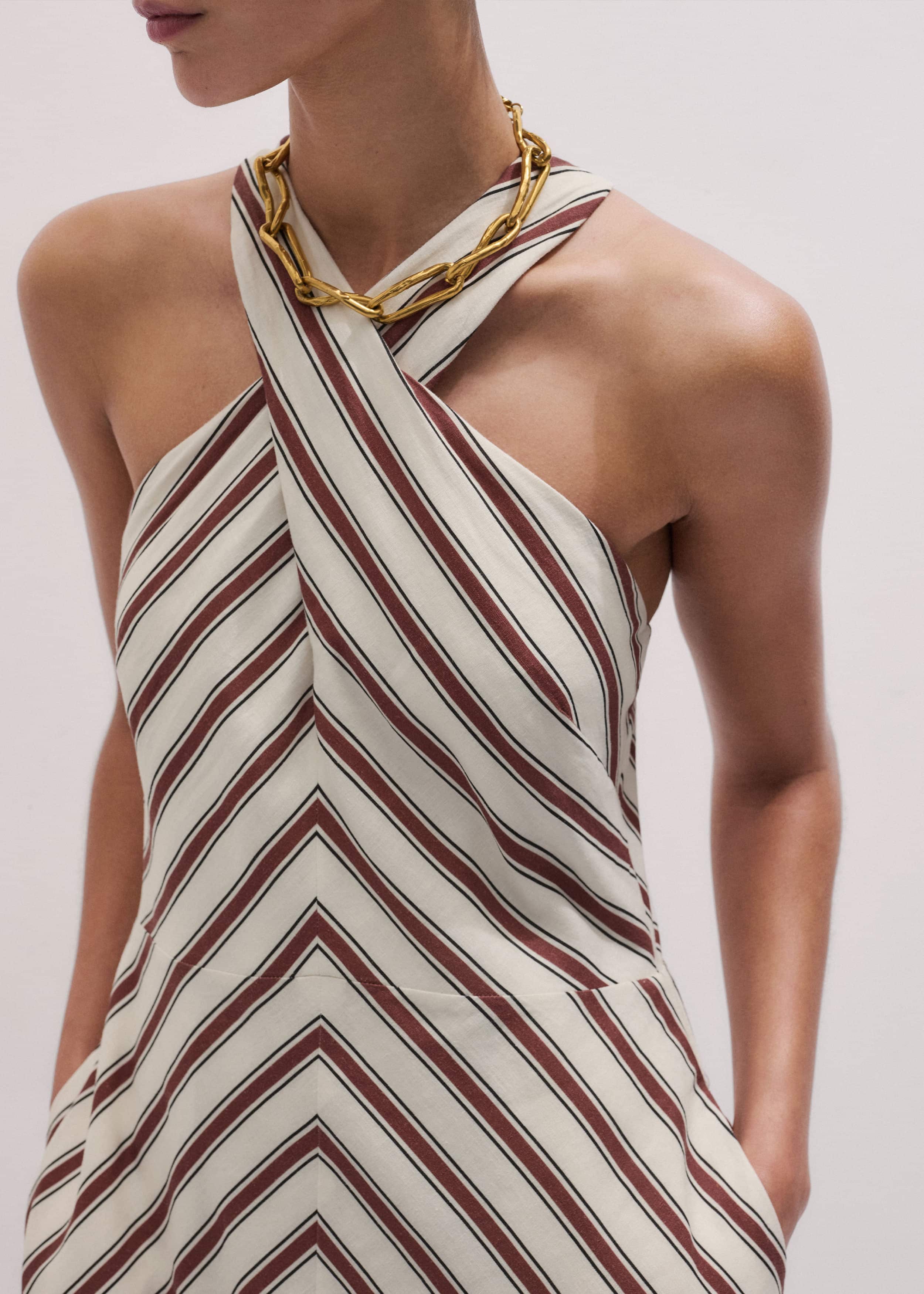 Cream Crease-Less Linen Halterneck Maxi Dress