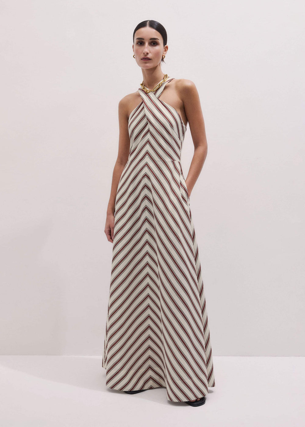 Cream Crease-Less Linen Halterneck Maxi Dress