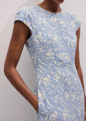 Blue Speckled Bloom Print Fit+Flare Maxi Dress