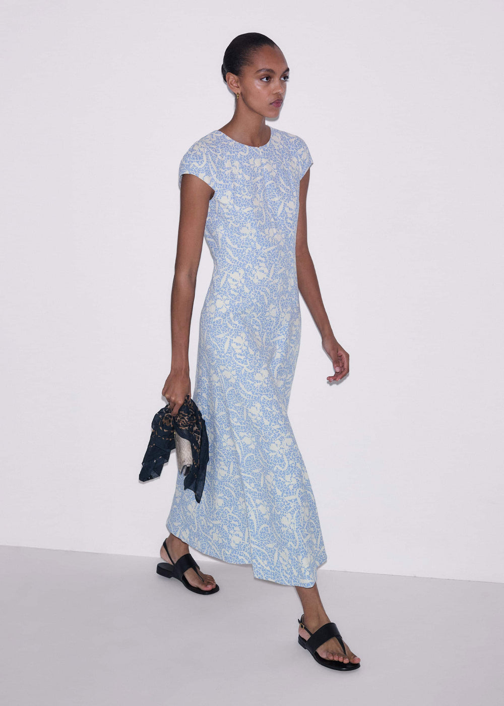 Blue Speckled Bloom Print Fit+Flare Maxi Dress