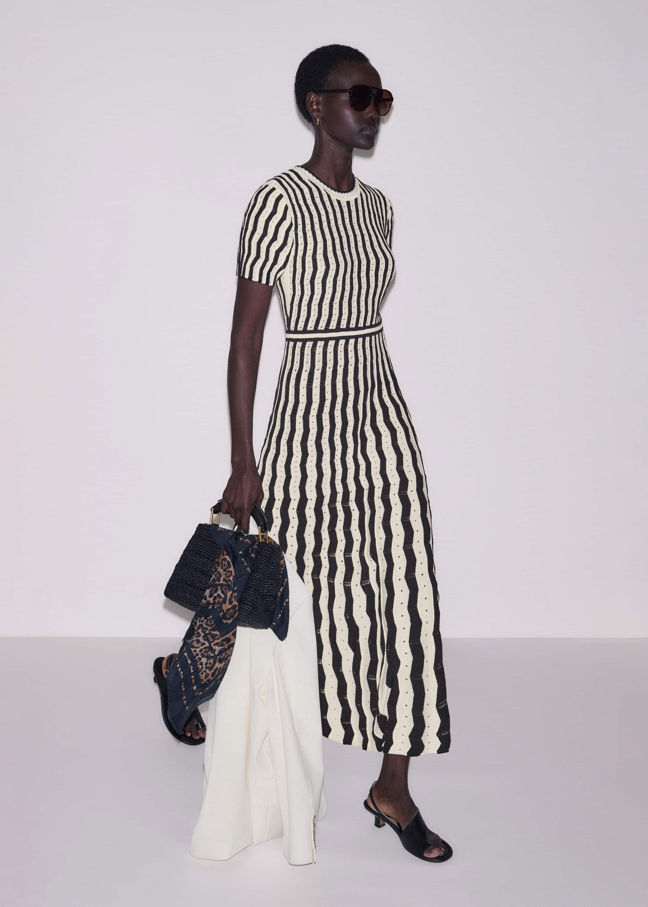 Cream Textured Pointelle Knit Stripe Maxi Dress