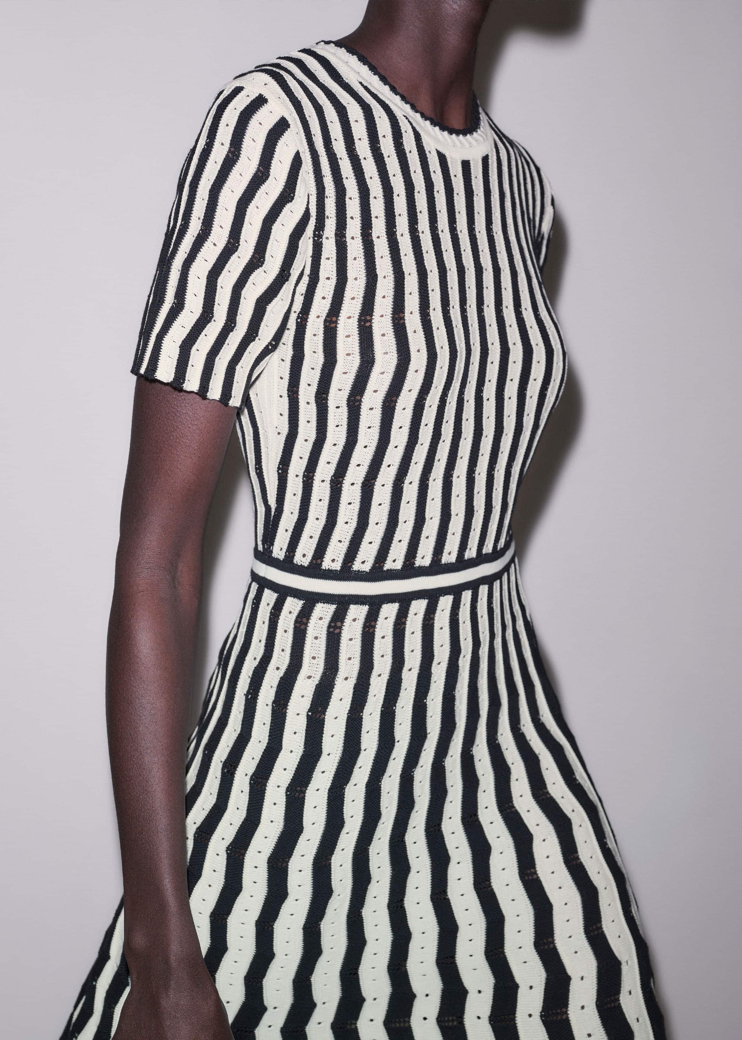 Cream Textured Pointelle Knit Stripe Maxi Dress