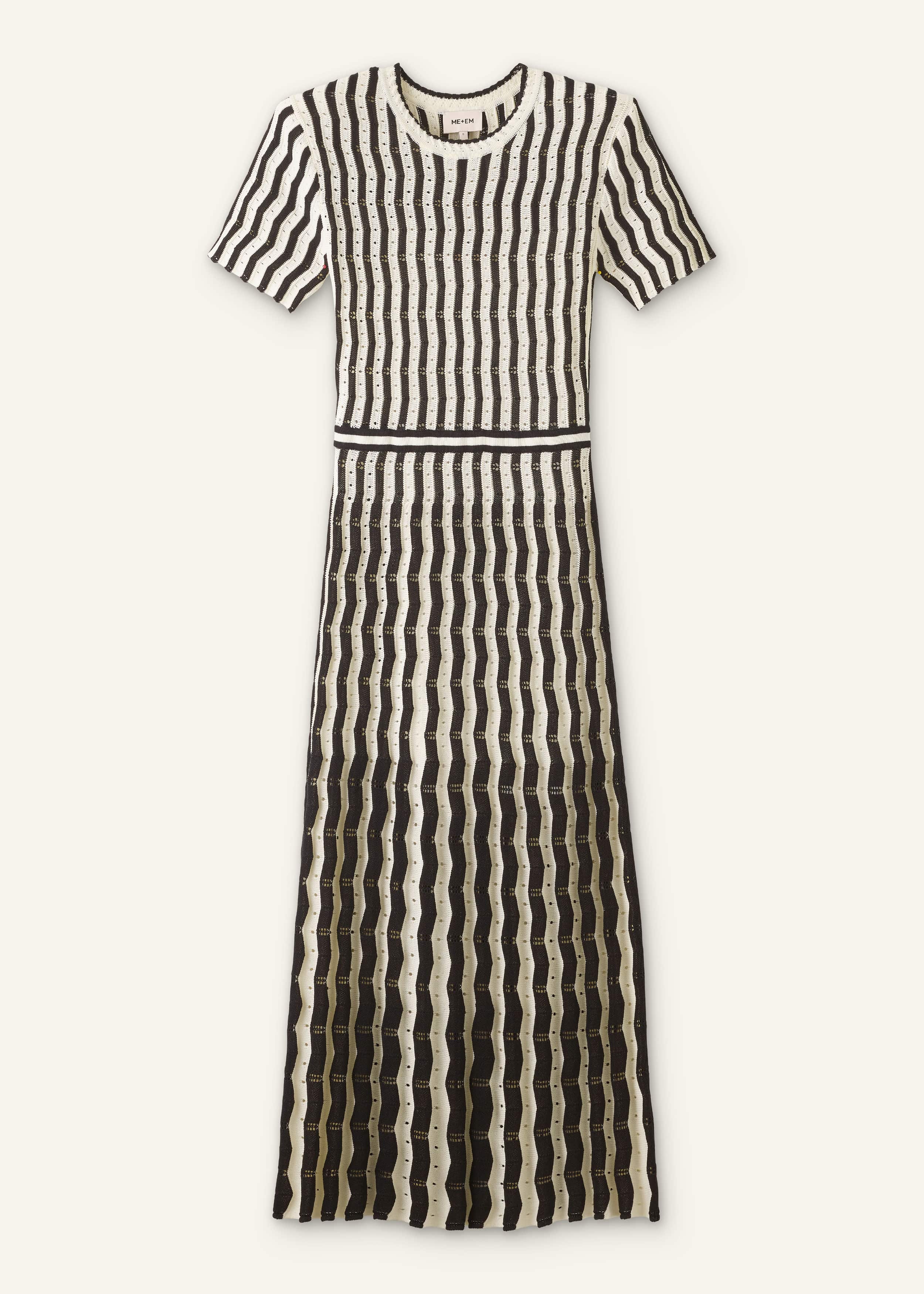 Cream Textured Pointelle Knit Stripe Maxi Dress