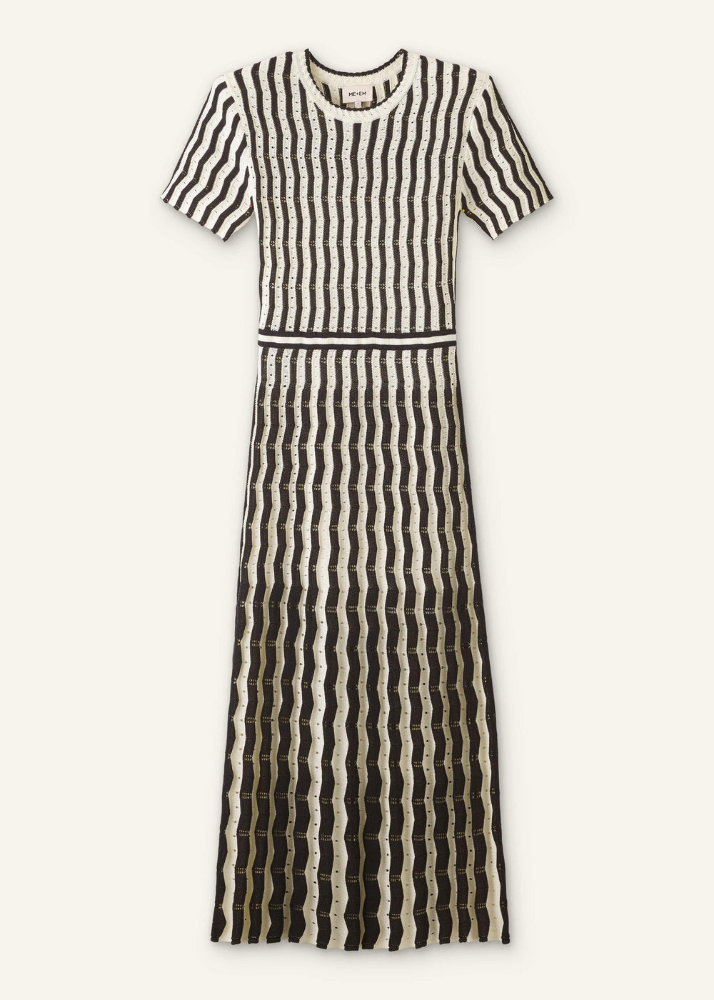 Cream Textured Pointelle Knit Stripe Maxi Dress
