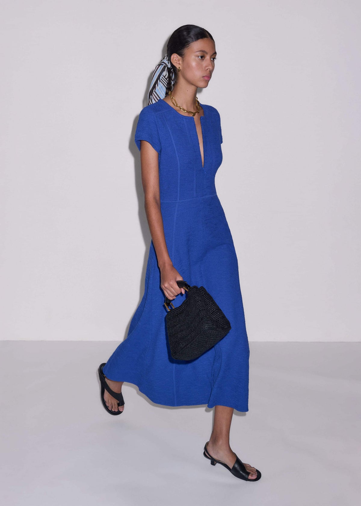 Blue Fit + Flare Maxi Dress