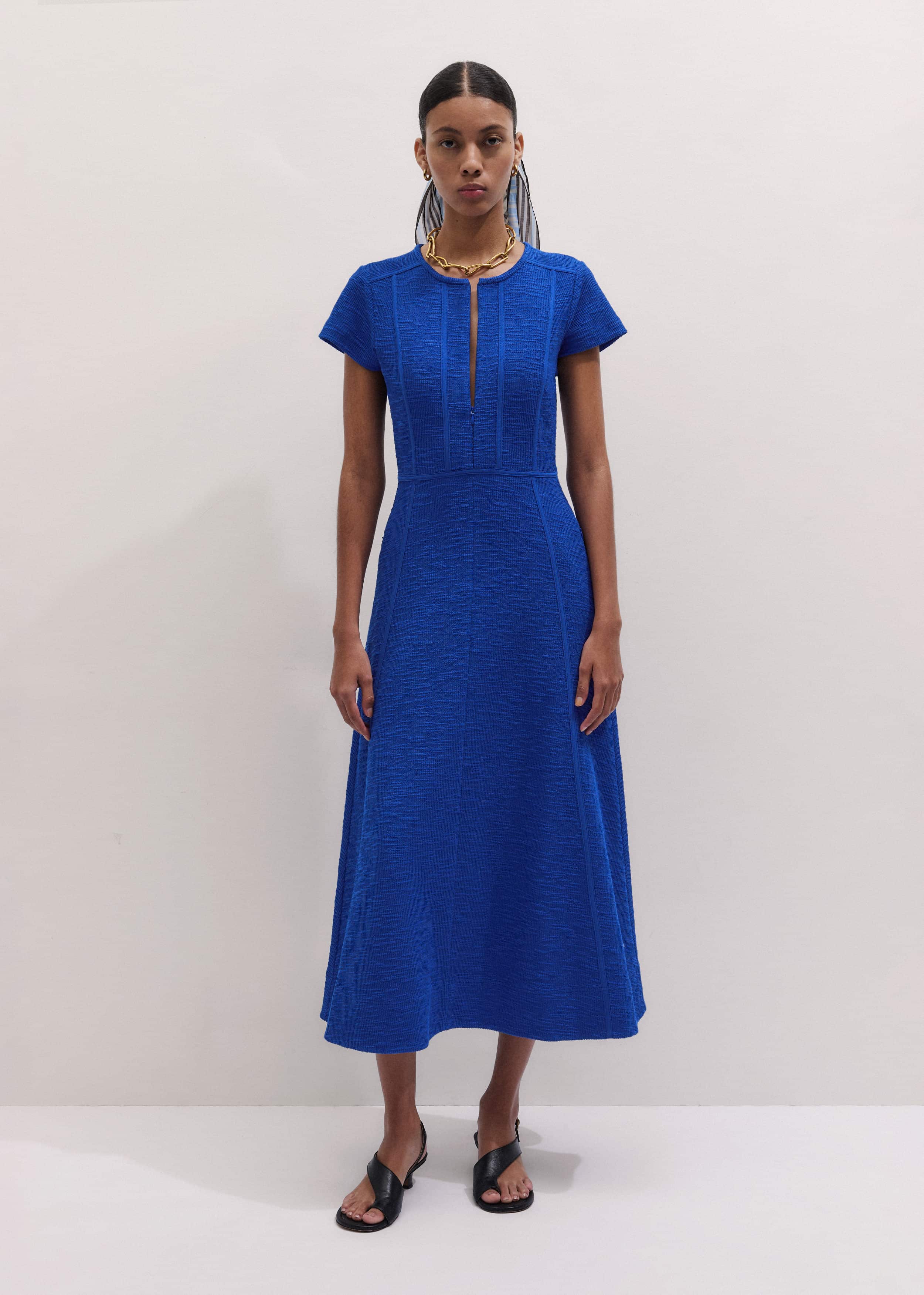 Blue Fit + Flare Maxi Dress