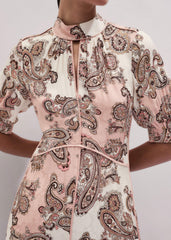 Pink Paisley Print Fit + Flare Maxi Dress