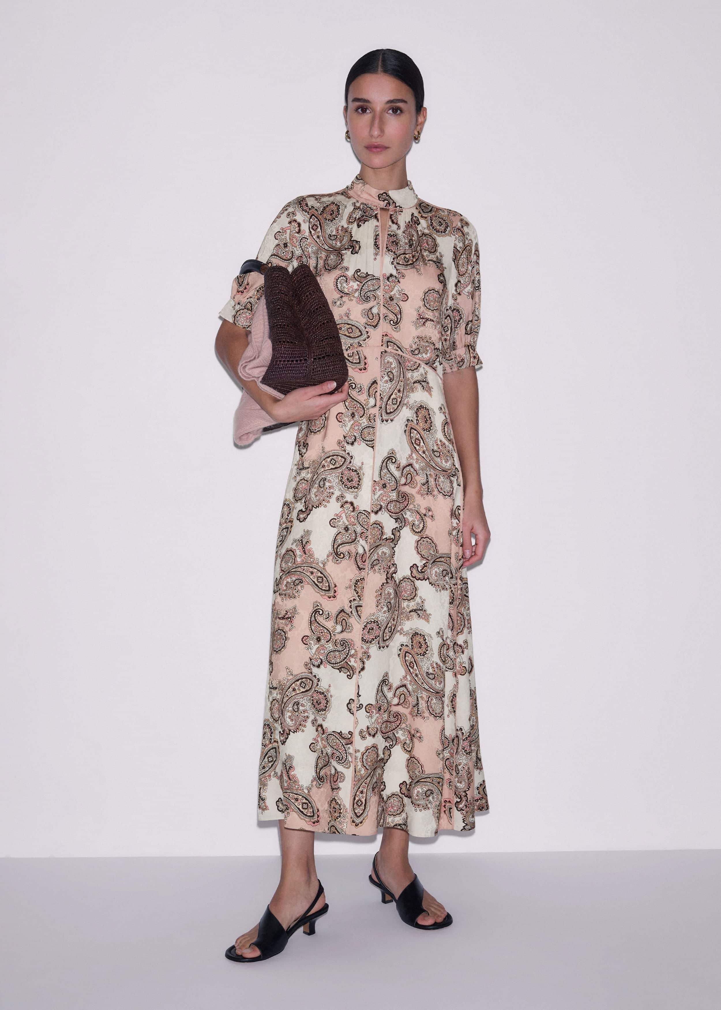 Pink Paisley Print Fit + Flare Maxi Dress