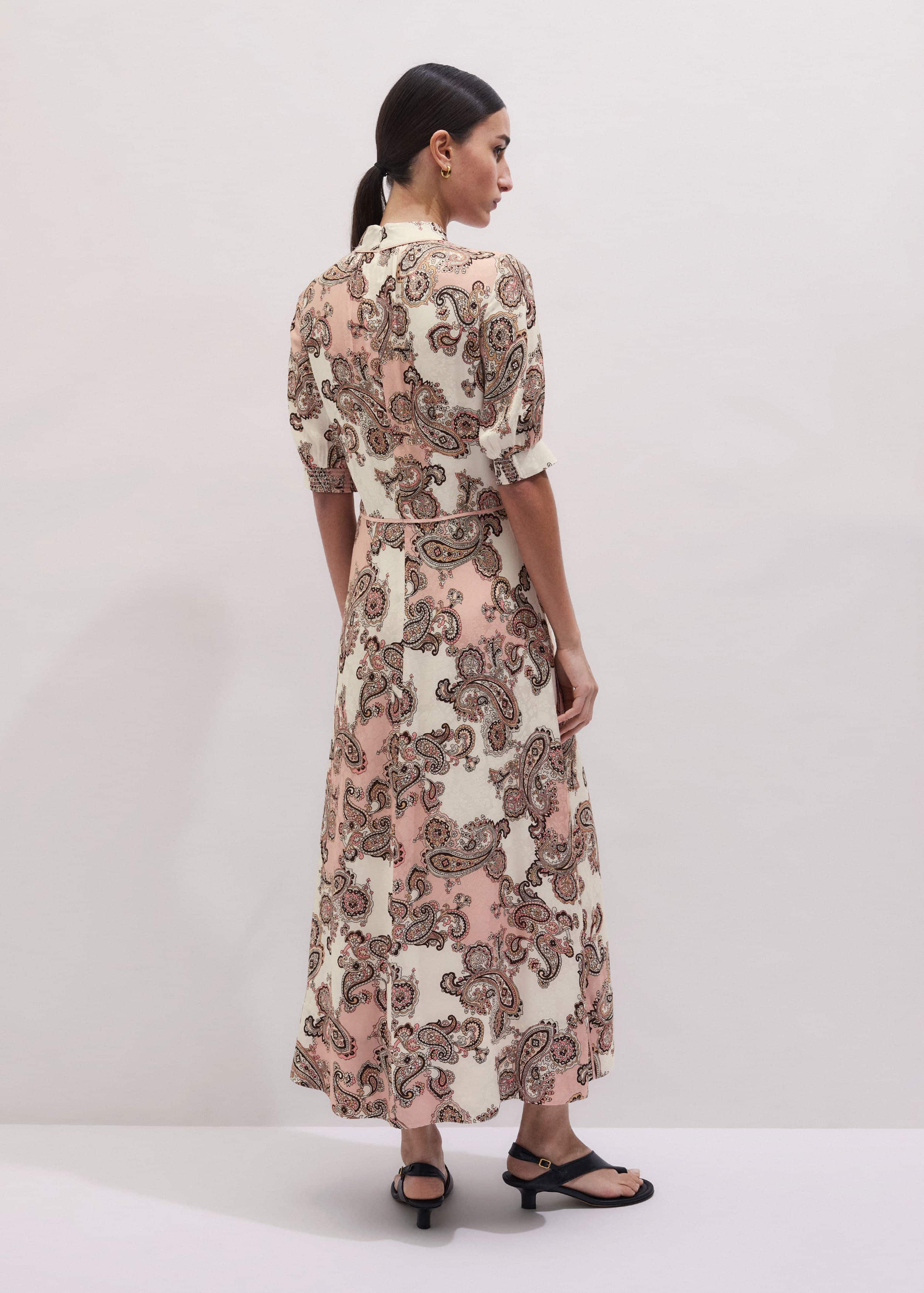 Pink Paisley Print Fit + Flare Maxi Dress