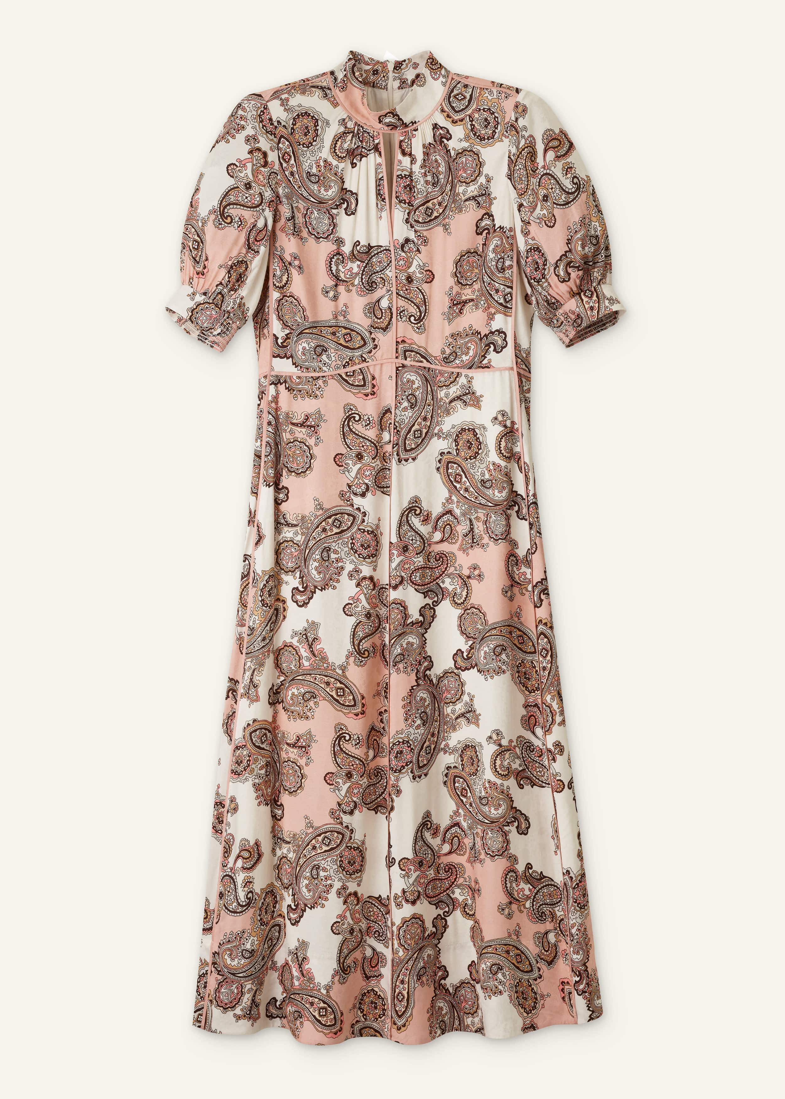 Pink Paisley Print Fit + Flare Maxi Dress
