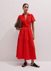Red Cheesecloth Twist Detail Fit + Flare Maxi Dress