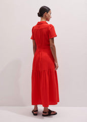 Red Cheesecloth Twist Detail Fit + Flare Maxi Dress