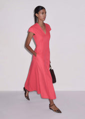 Pink Crease-Less Linen Embroidered Maxi Dress