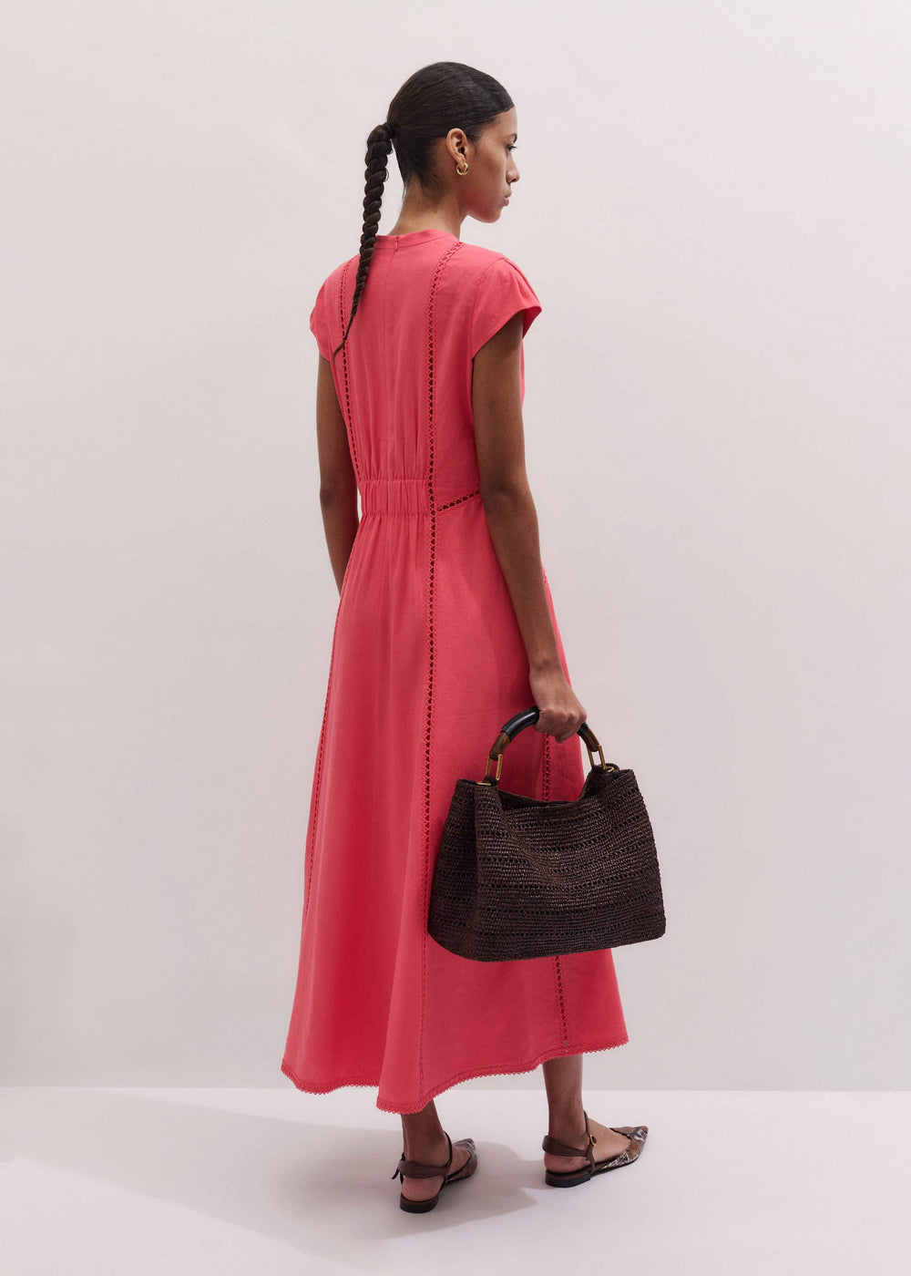 Pink Crease-Less Linen Embroidered Maxi Dress