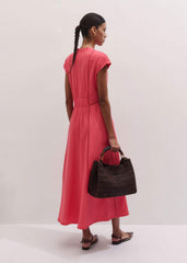 Pink Crease-Less Linen Embroidered Maxi Dress