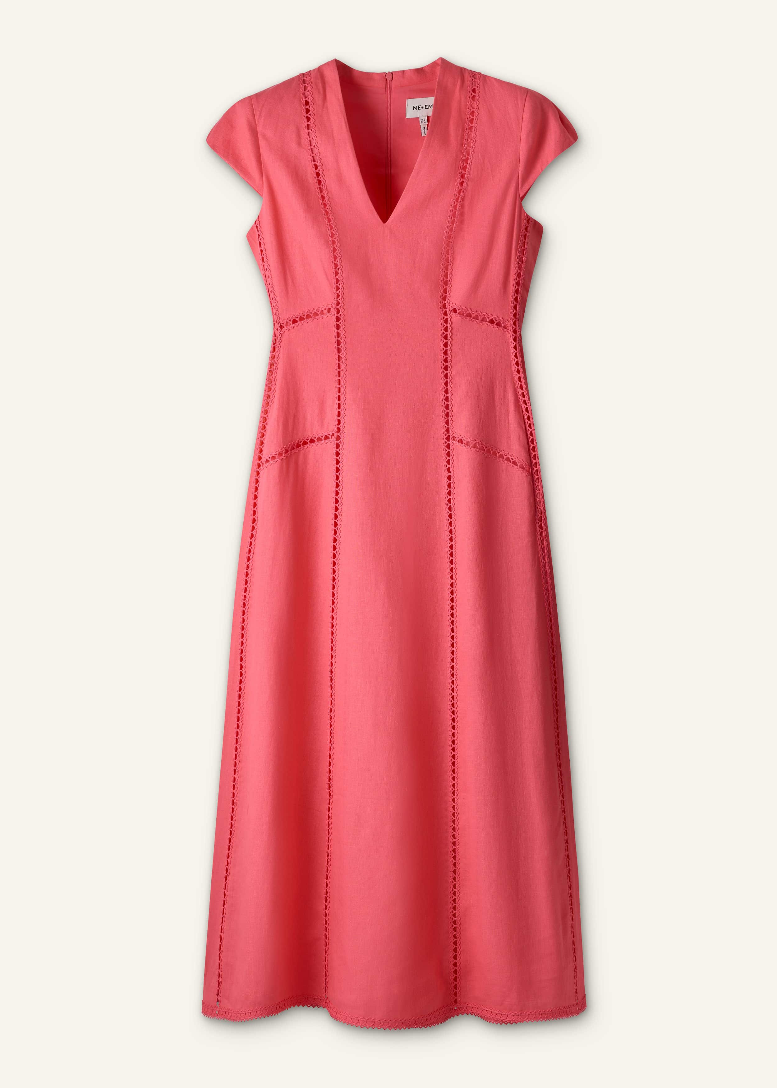 Pink Crease-Less Linen Embroidered Maxi Dress