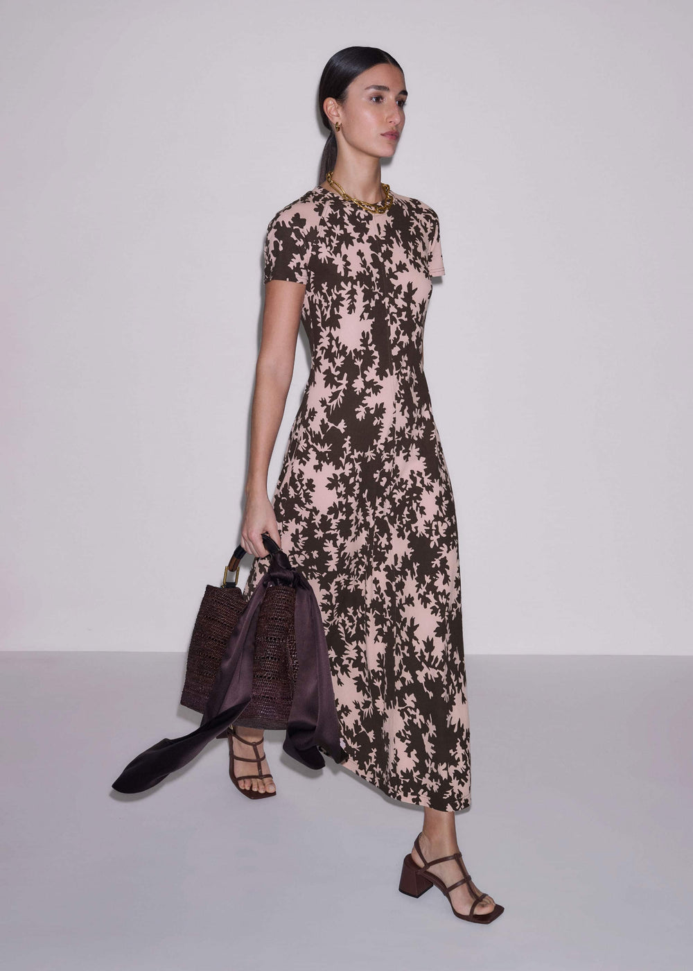 Pink Speckled Bloom Print Contour Maxi Dress