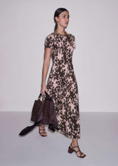 Pink Speckled Bloom Print Contour Maxi Dress