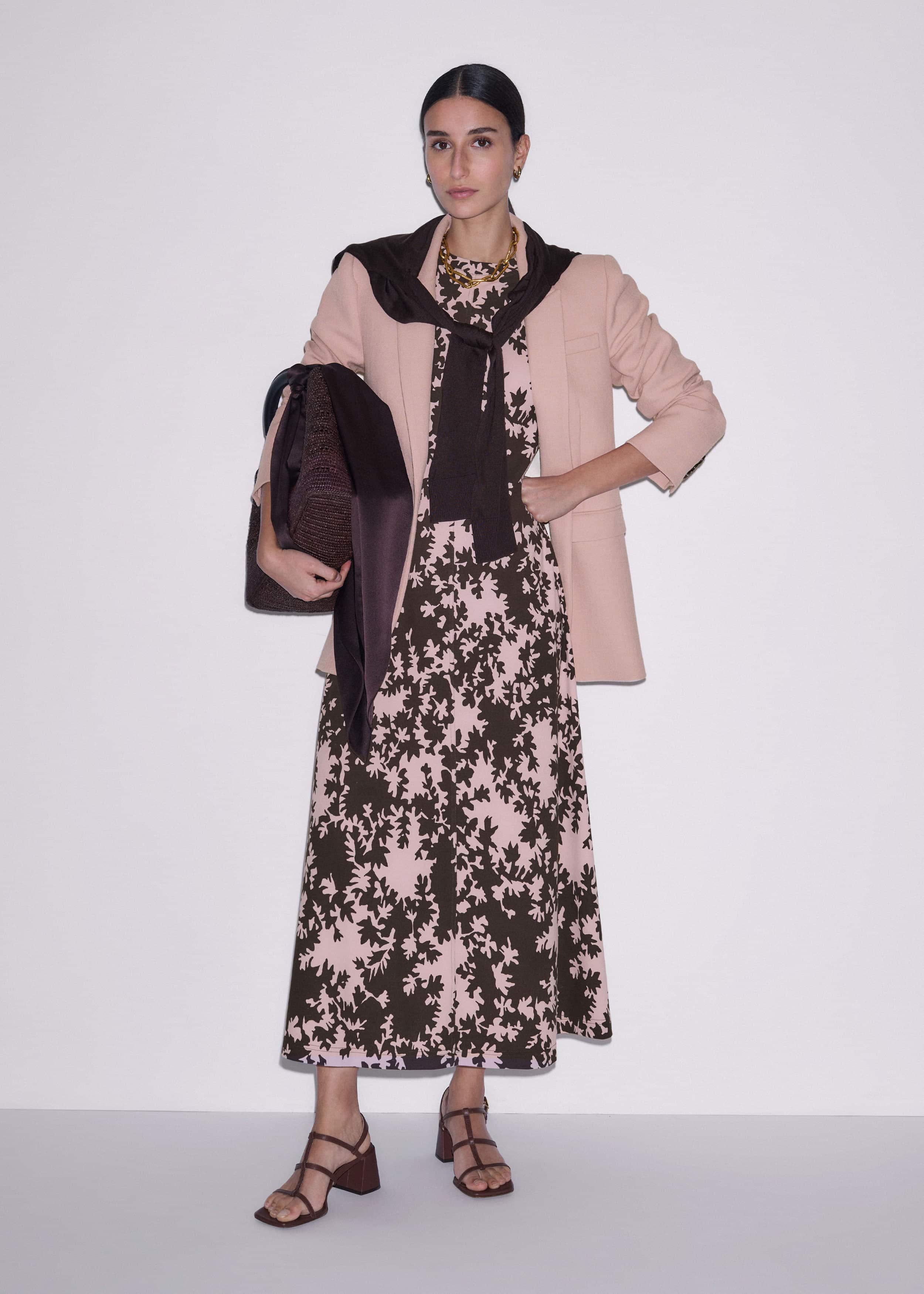 Pink Speckled Bloom Print Contour Maxi Dress