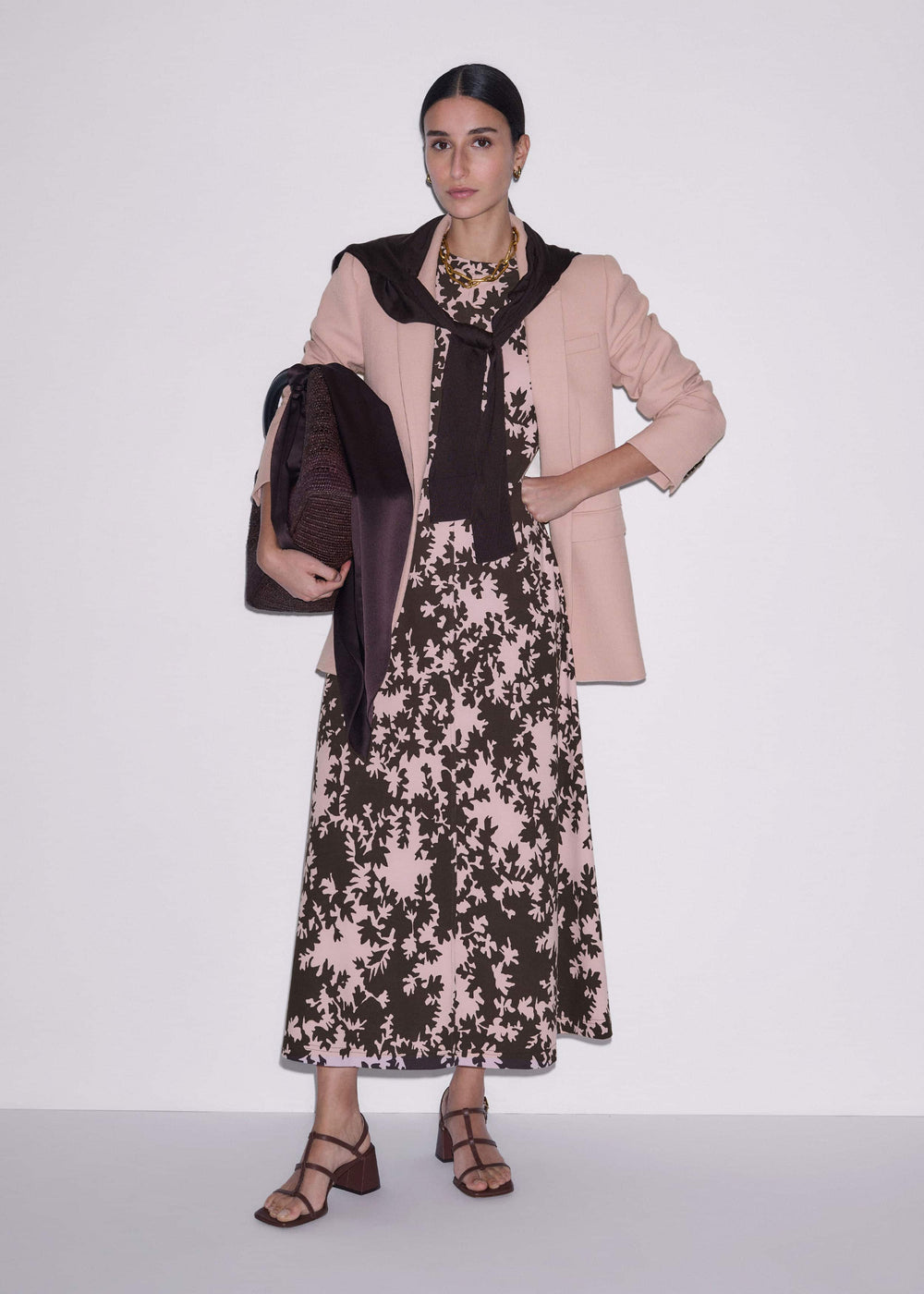 Pink Speckled Bloom Print Contour Maxi Dress