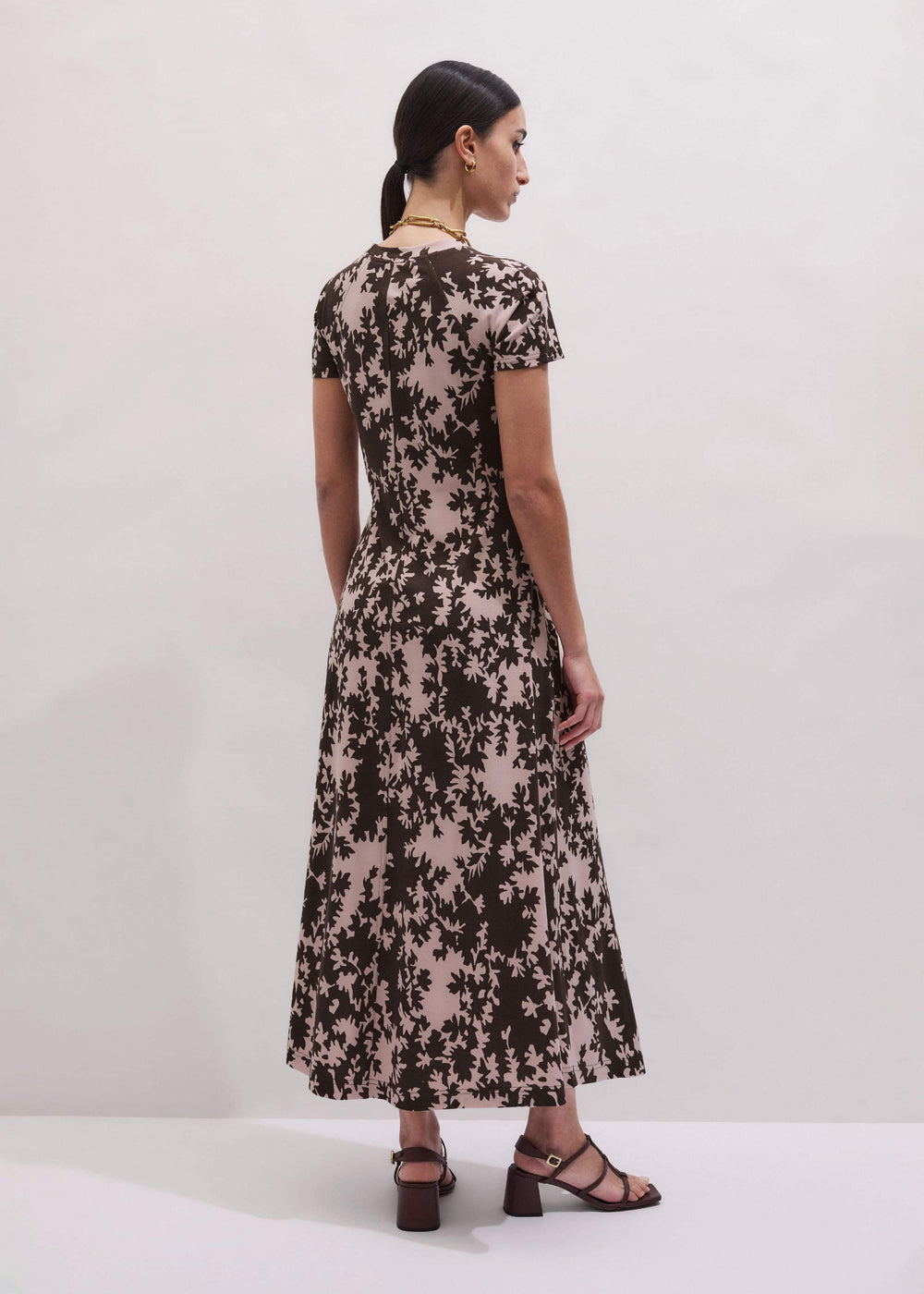Pink Speckled Bloom Print Contour Maxi Dress