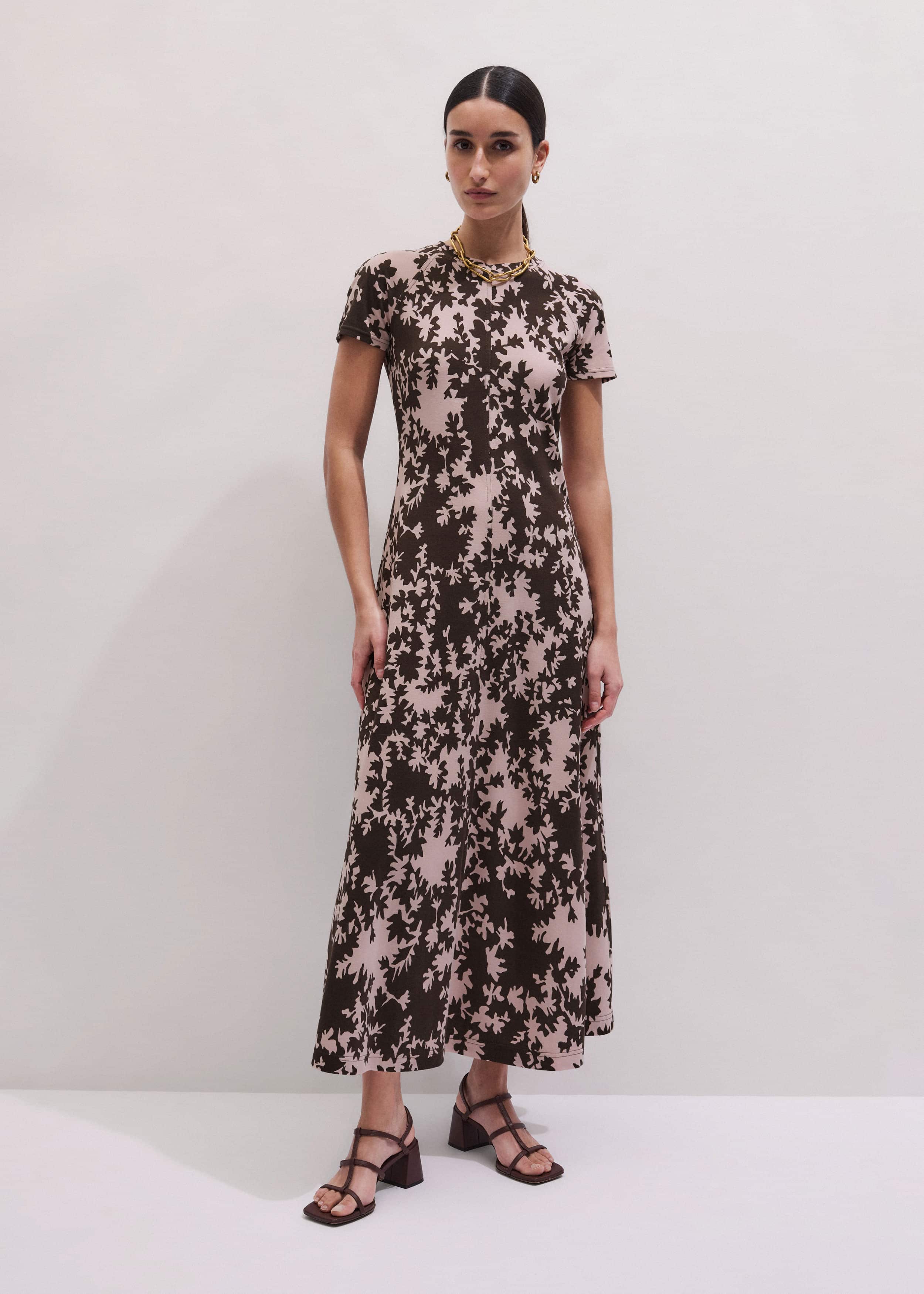Pink Speckled Bloom Print Contour Maxi Dress