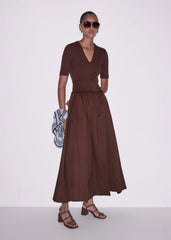 Cinnamon V-Neck Smocked Skirt Mixed Media Maxi Dress
