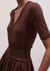 Cinnamon V-Neck Smocked Skirt Mixed Media Maxi Dress
