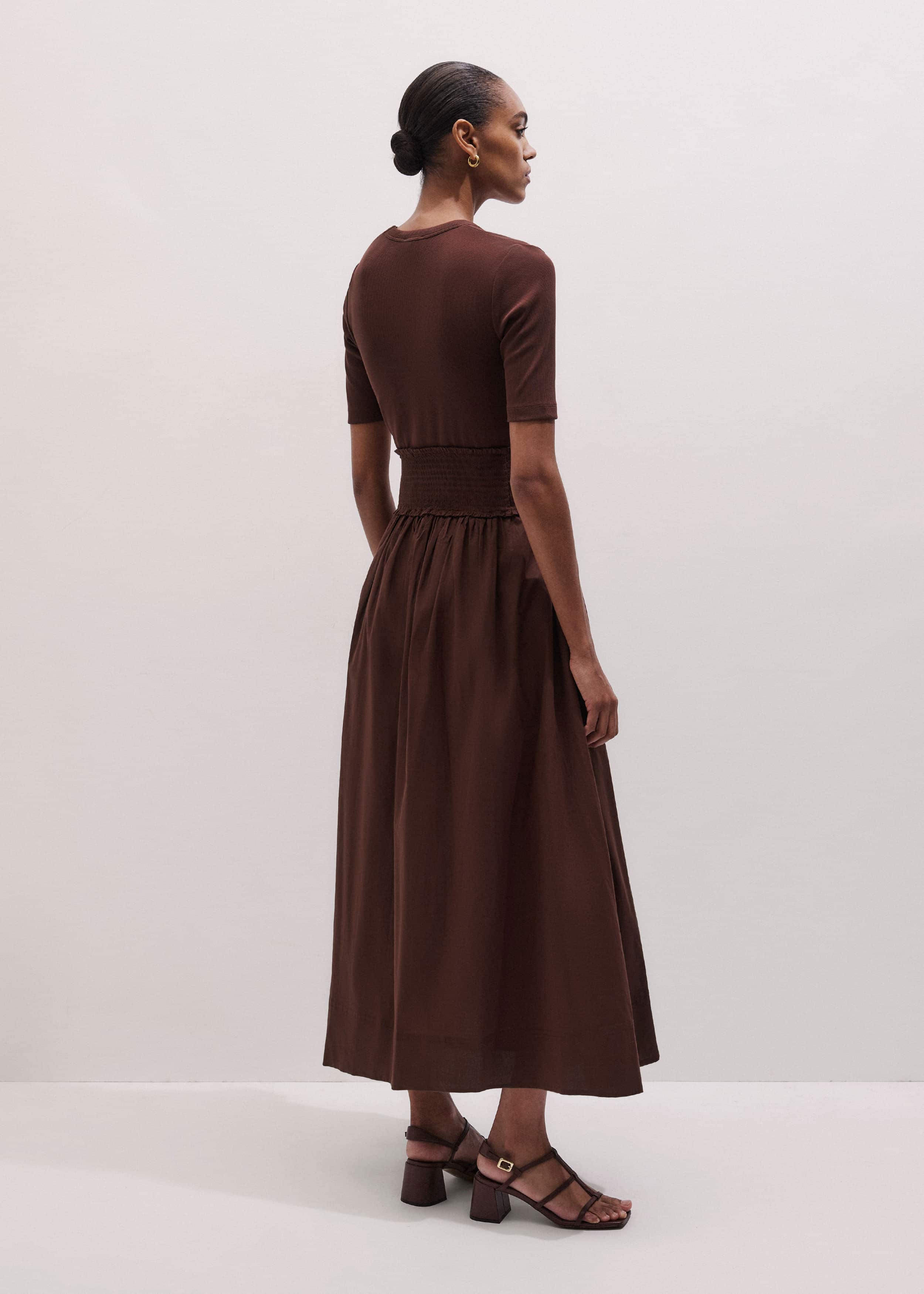 Cinnamon V-Neck Smocked Skirt Mixed Media Maxi Dress