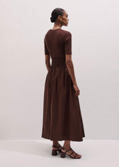 Cinnamon V-Neck Smocked Skirt Mixed Media Maxi Dress