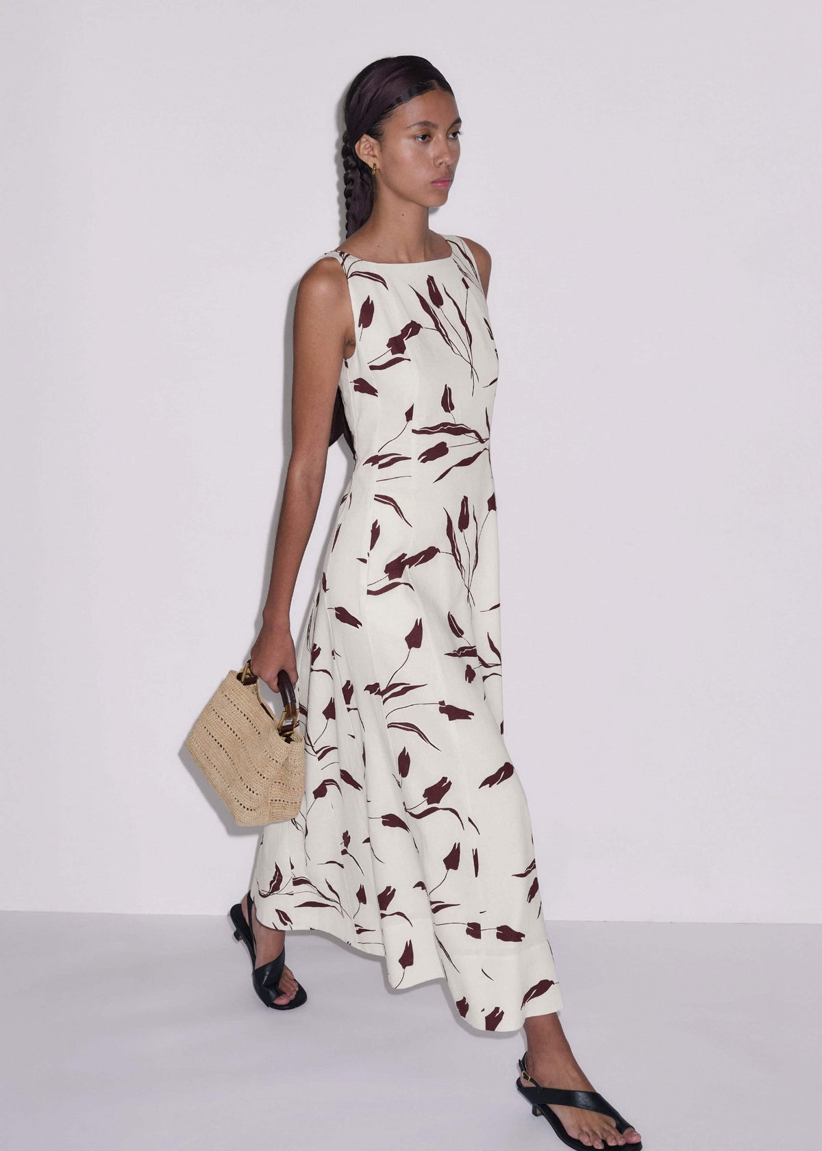 Cream Crease-Less Linen Fit + Flare Maxi Dress