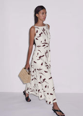 Cream Crease-Less Linen Fit + Flare Maxi Dress