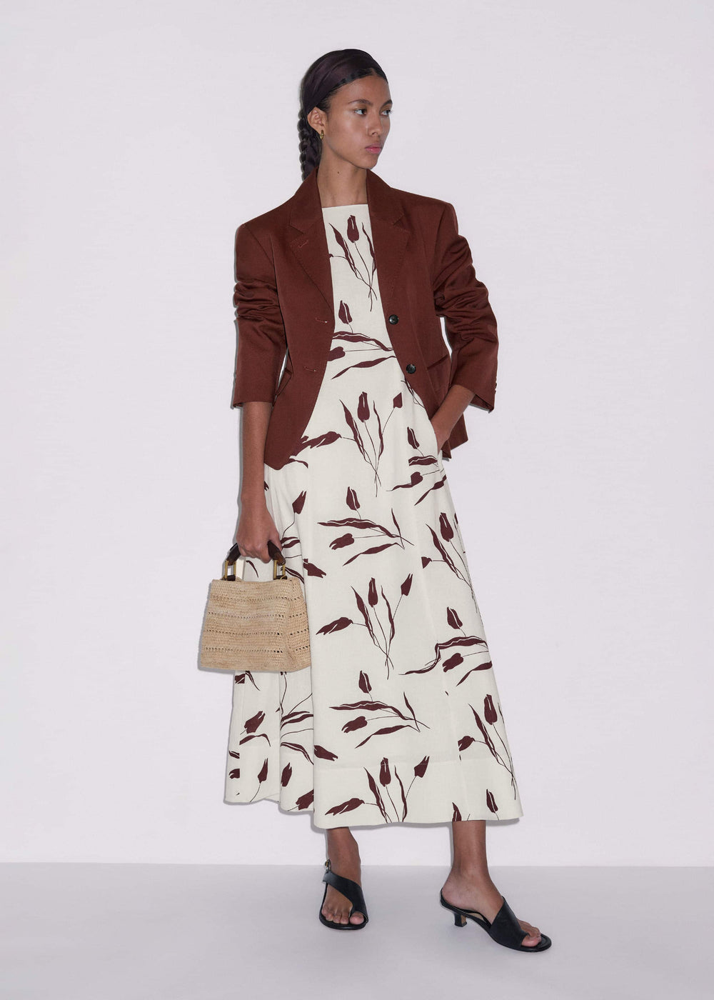 Cream Crease-Less Linen Fit + Flare Maxi Dress