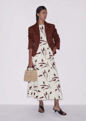 Cream Crease-Less Linen Fit + Flare Maxi Dress