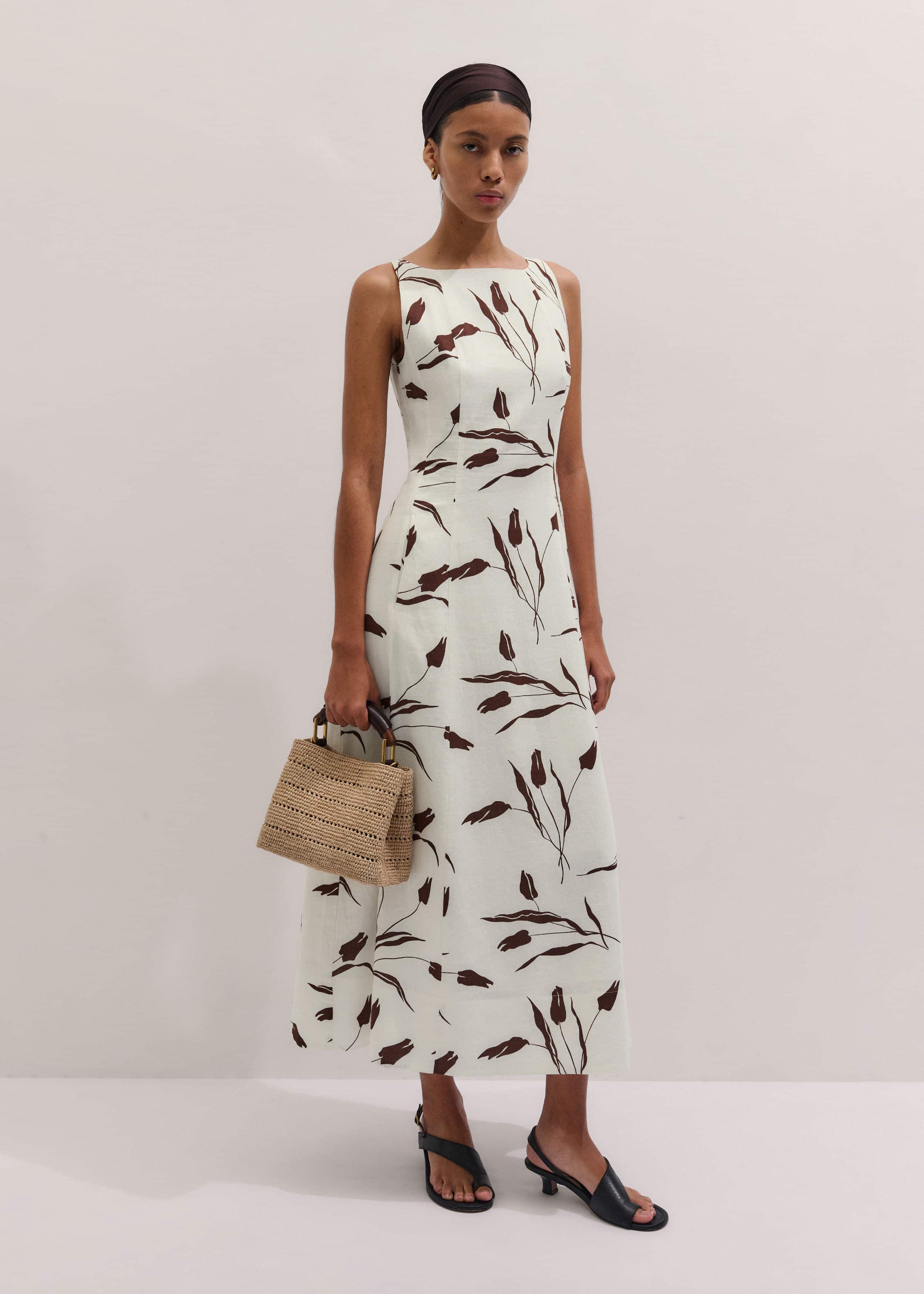 Cream Crease-Less Linen Fit + Flare Maxi Dress