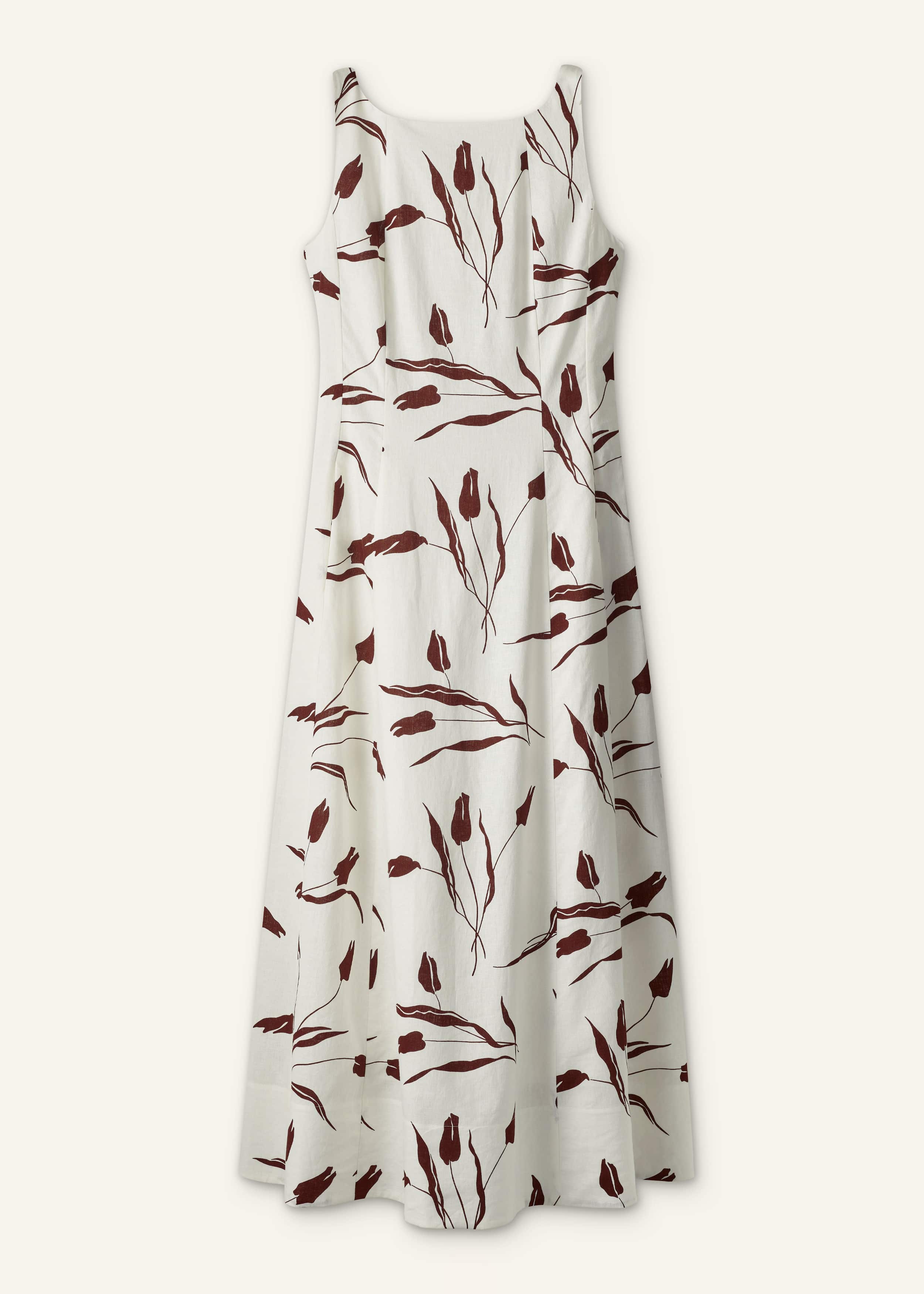 Cream Crease-Less Linen Fit + Flare Maxi Dress